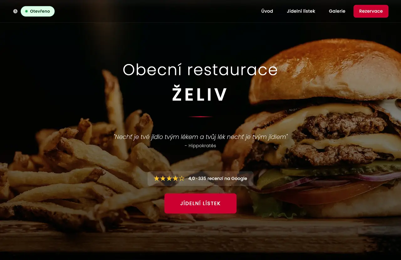 Obecní restaurace Želiv – web pro restauraci