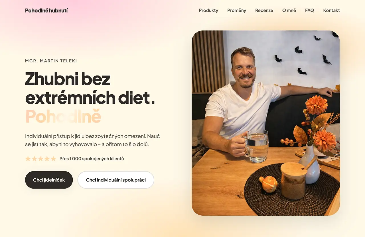 Pohodlné hubnutí – web pro jídelníčky na míru a coaching